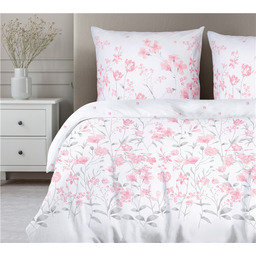 Greno Pościel bawełniana 160x200 Slay biała różowa kwiaty Premium Bielbaw