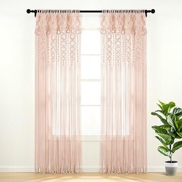 Lush Decor Boho makrama teksturowana bawełniana zasłona okienna, panel pojedynczy, 101 cm szer. x 213 cm dł., rumieniec - zasłona do drzwi, ścianka działowa, dekoracja ślubna lub ścienna, zasłona