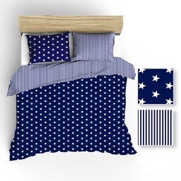 Extrapościel Pościel bawełniana 140x200 R006 biała granatowa gwiazdki paski 51N 52N