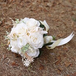 Ansofi Bukiety ślubne dla panny młodej druhny rzucający bukiet ślubny beżowa biała róża sztuczny bukiet ślubny na boho rustykalna ceremonia ślubna rocznica