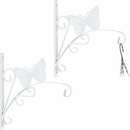 Relaxdays Uchwyt na kwietnik, zestaw 2 sztuk, motyl, ściana, wys. x gł.: 30 x 30 x 2 cm, hak na zewnątrz i wewnątrz, żelazo, biały