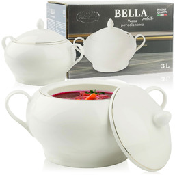 Waza Biała Ze Złotym Paskiem 3L Z Pokrywką Do Rosołu Barszczu Porcelana