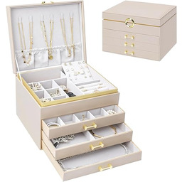 V-LAFUYLIFE Organizer na biżuterię dla kobiet i dziewcząt, 4-warstwowe, duże pudełka na biżuterię z 3 szufladami, etui do przechowywania biżuterii, na kolczyki, bransoletki, naszyjniki
