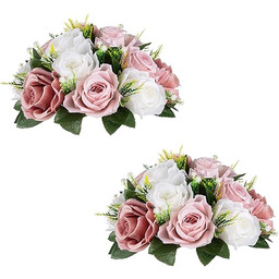 Inweder Kwiatowe ozdoby na stoły weselne: dekoracje stołu weselnego zakurzona róża i białe kule kwiatowe elementy centralne na ceremonię zaręczynową przyjęcie centralne elementy 2 opakowania