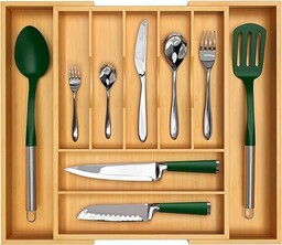 ROYAL CRAFT WOOD Luksusowy Bambusowy Organizer Do Szuflad Kuchennych, Uchwyt Na Przybory i Sztućce z Rowkowanymi Przegrodami (9