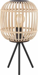 EGLO Lampa stołowa Bordesley, 1-punktowa lampa stołowa w stylu vintage, naturalna, boho, hygge, lampka nocna ze stali w kolorze czarnym i drewna w naturalnych kolorach, lampa do salonu, lampa z