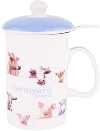 KUBEK PORCELANOWY Ashdene z ZAPARZACZEM DO HERBATY Farmyard Zwierzęta z zagrody