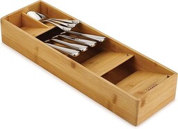 Joseph Joseph Drawer Store - Organizator szuflad na sztućce, 5 przedziałów, mieści 24+ sztuk- Kompaktowy, Bamboo