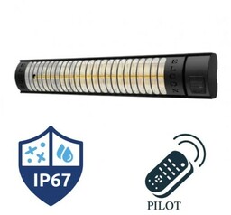 Promiennik ciepła podczerwieni, 2000W, wodoszczelny z regulacją mocy i pilotem Czarny IP67