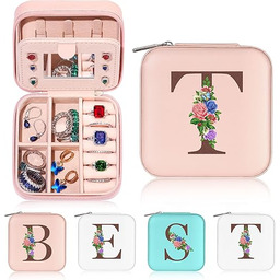 Yesteel Prezenty dla nastolatek, prezenty urodzinowe dla córki, wnuczki, mini podróżne etui na biżuterię, organizer na biżuterię, pudełko na biżuterię dla dziewcząt (inicjał T)