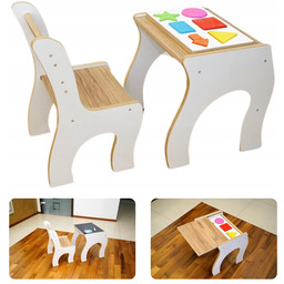 Stolik z krzesełkiem dla dzieci zestaw Montessori z tablicą Puzzle
