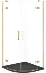 CERSANIT Zestaw kabina półokrągła JOTA 80x80 złota, brodzik TAKO SLIM szary mat S601-432