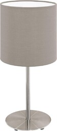 EGLO Lampa stołowa Pasteri, 1-punktowa tekstylna lampa stołowa, lampka nocna z metalu w kolorze srebrnym i tkanina w kolorze taupe, oprawa E27, w zestawie przełącznik, wys. 40 cm, nikiel matowy