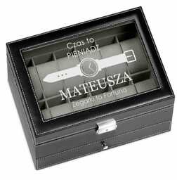 Szkatułka czarna na zegarki i biżuterię z grawerem dla niego na imieniny