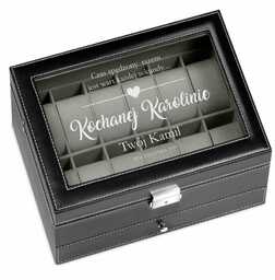 Szkatułka czarna na zegarki i biżuterię z grawerem dla dziewczyny żony na walentynki