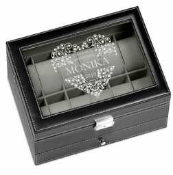Szkatułka czarna na zegarki i biżuterię z grawerem dla niej na walentynki
