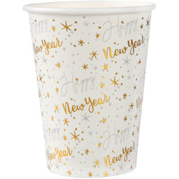Kubeczki papierowe na Sylwestra Happy New Year - białe - 270 ml - 10 szt.