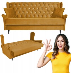 Uszak welurowy wersalka ROZKŁADANA kanapa musztardowa GAJA Family Meble