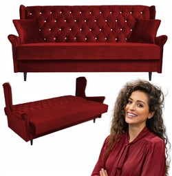 Kanapa czerwona USZAK welurowy WERSALKA rozkładana GAJA Family Meble