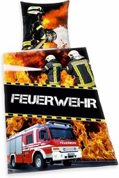 Herding YOUNG COLLECTION zestaw pościeli, dwustronny motyw straży pożarnej, poszewka na kołdrę 135 x 200 cm, poszewka na poduszkę 80 x 80 cm, bawełna, wielokolorowa (4459033050)