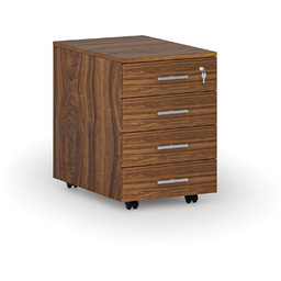 Kontenerek biurowy mobilny PRIMO WOOD, 4 szuflady, orzech