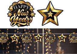 Girlanda sylwestrowa Gwiazdki Happy New Year - 300 cm - 1 szt.