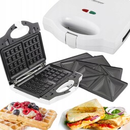 Opiekacz do kanapek 3w1 Toster Gofrownica Grill Wymienne Płytki Biały 700W