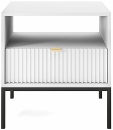 Szafka nocna Nova biała (S54), fronty ryflowana, do sypialni, złoty stelaż