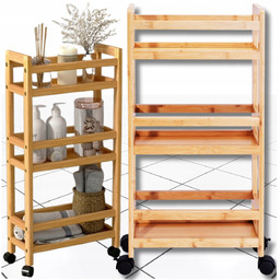 Regał Łazienkowy Kuchenny Na Kółkach Bambusowy Drewniany Wąski Szafka Brąz