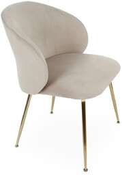 Krzesło Ganta, do jadalni, tapicerowane, welurowe, beżowe na złotych nóżkach