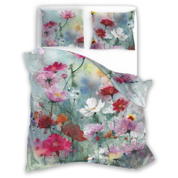 Pościel z satyny bawełnianej biała z nadrukiem w kolorowe kwiaty polne PEP-79
