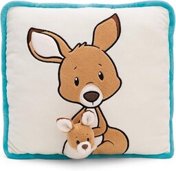 Poduszka kangur z młodym kangurkiem 7cm 30x30cm brązowy - Puszysta poduszeczka dla chłopców, dziewczynek,i niemowląt - idealna do domu, przedszkola lub w podróży