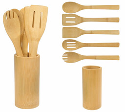 Zestaw bambusowych akcesoriów kuchennych ze stojakiem