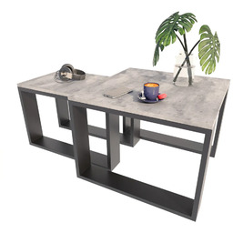 Elior Industrialny Zestaw Stolików Kawowych Beton + Czarny L8-D74