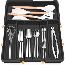 Euqvunn Multidirekcyjny Rozszerzalny Organizer do Szuflady na Sztućce, Tace na Sztućce z 4-7 Przegródkami, Idealny do Przechowywania Sztućców i Narzędzi Kuchennych w Szufladzie