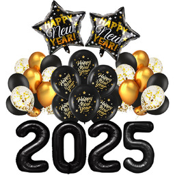 Balony Sylwester Gwiazdy Happy New Year sylwestrowe 2025 Cyfry Duże 100cm