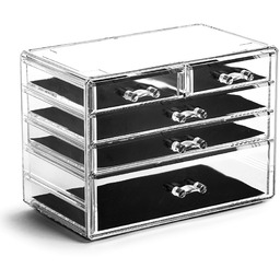 BINO Akrylowy organizer na biżuterię i makijaż z 5 szufladami, przezroczysty organizer kosmetyczny, pudełko ekspozycyjne, organizery do makijażu i stojak do przechowywania makijażu