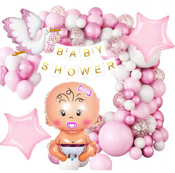 BALONY ZESTAW BALONÓW DEKORACJE BABY SHOWER RÓŻOWY 86SZT