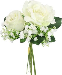 Sztuczne kwiaty, 3-częściowy zestaw róż, jedwabne róże, pojedyncze kwiaty, bukiet ślubny, florystyka, pojedynczy kwiat, łodyga, gałązka, gałązka dekoracyjna, sztuczna gałąź, białe