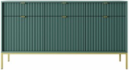 Komoda Nova zielona z szufladami (KSZ154), fronty ryflowana, złoty stelaż