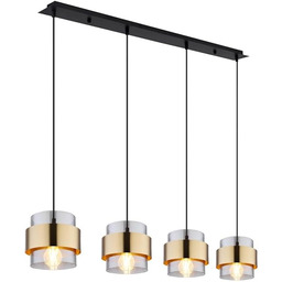 Lampa wisząca belka MILLEY 4-żarowa ze szkłem dymnym i pierścieniami mosiężnymi, 111