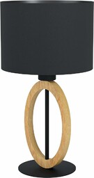 EGLO lampa stołowa Basildon 1, lampa stołowa minimalistyczna, lampka nocna z drewna, tkaniny, metalu, lampa do salonu w stylu naturalnym, czarna, lampa z wyłącznikiem, E27