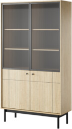 Regał z półkami i szklanym frontem Japandi (WT104), dąb linea, do salonu