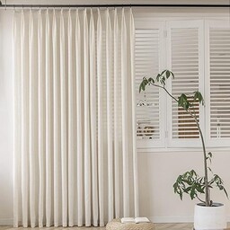 MAIHER Plisowane zasłony lniane do przesuwnych drzwi patio, 183 cm szer. x 274 cm dł., filtrowanie światła, półprzezroczyste plisowanie, zasłony do salonu, zasłona prywatności, naturalny len, 1 panel