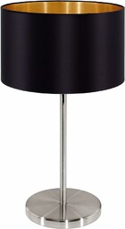 EGLO lampa stołowa Maserlo, 1-punktowa tekstylna lampa stołowa, lampka nocna wykonana ze stali i tekstyliów, kolor: matowy nikiel, czarny, złoty, gniazdo: E27, w zestawie przełącznik