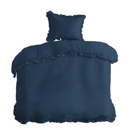 Detexpol Pościel bawełniana 140x200 denim jednobarwna z falbanką Pure 23