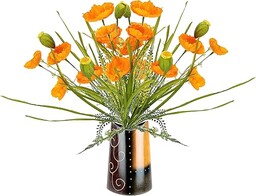 Krzew maków w wazonie, sztuczne kwiaty, maki, bukiet, bukiet jedwabnych kwiatów, bukiet kwiatów, dekoracja kwiatowa, kwiaty łąkowe, grób, dekoracja weselna