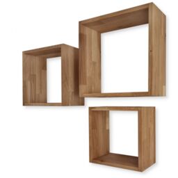 Zestaw trzech półek dębowych wiszących kwadrat Z3 CUBE LOFT