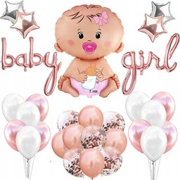 BALONY BABY SHOWER DZIEWCZYNKA ROCZEK CHRZEST BABY GIRL BALON BOBAS