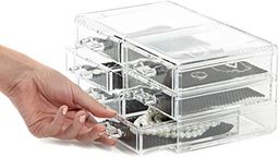 Compactor RAN6044 pudełko do przechowywania kosmetyków i biżuterii, z 6 szufladami, przezroczyste, polistyren i tkanina, 23,8 x 15 x wysokość 11 cm)
